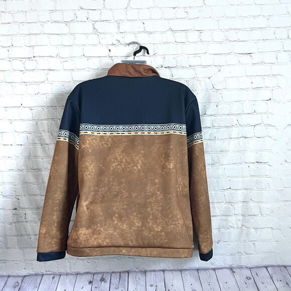Mens XL Quarter Zip Sweatshirt Western Aztec Cowboy Pockets Fur Collared - Picture 4 of 10